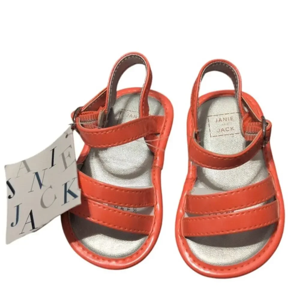 Janie and Jack Baby Crib Shoes Espadrille Red Orange White Striped NWT